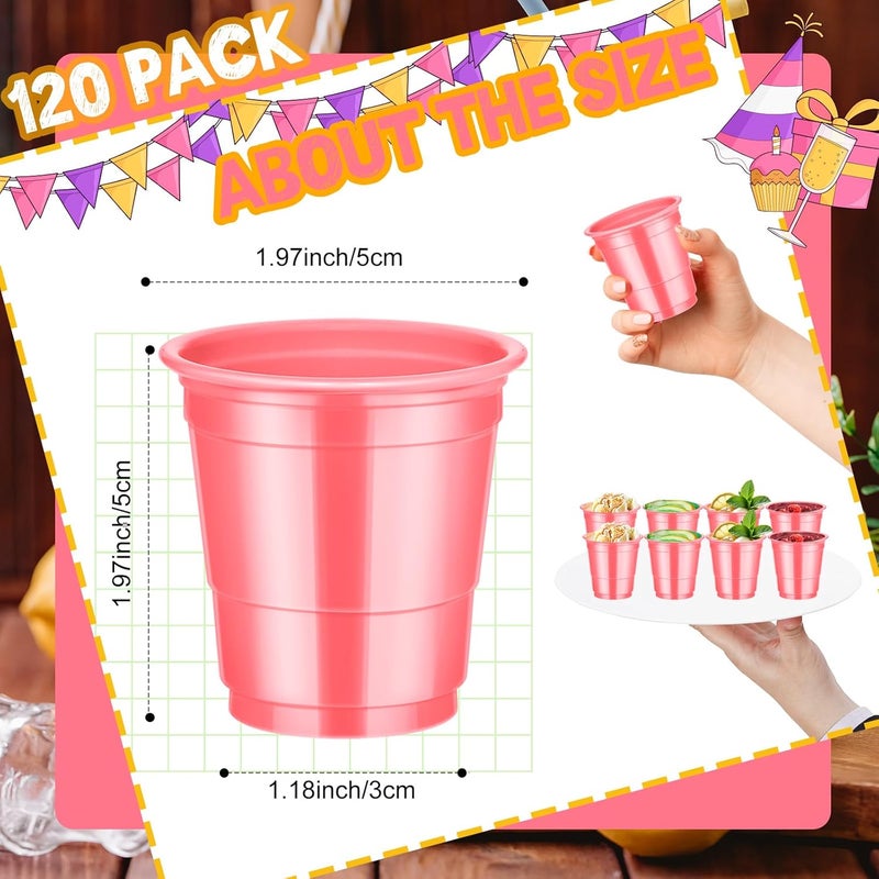 cssopenss 120 Pcs 2 oz Pink Shot Cups pink Plastic Shot Glasses Valentines Day shot Glasses Disposable for Drinking Tastings Served Snacks Jello Tastings and Samples - Image 2